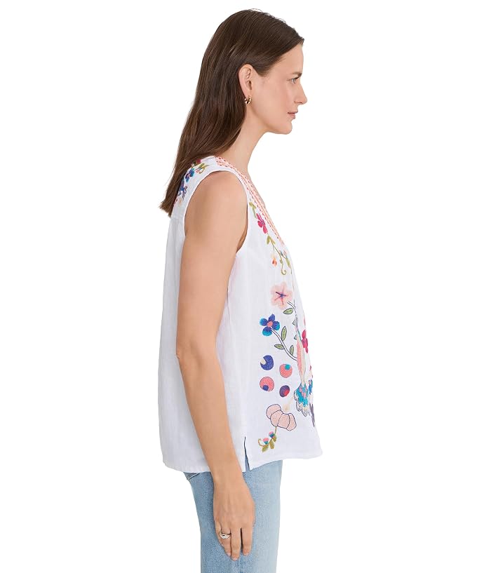 Johnny Was V-neck Shirred Linen Tank - Estrella - Image 3