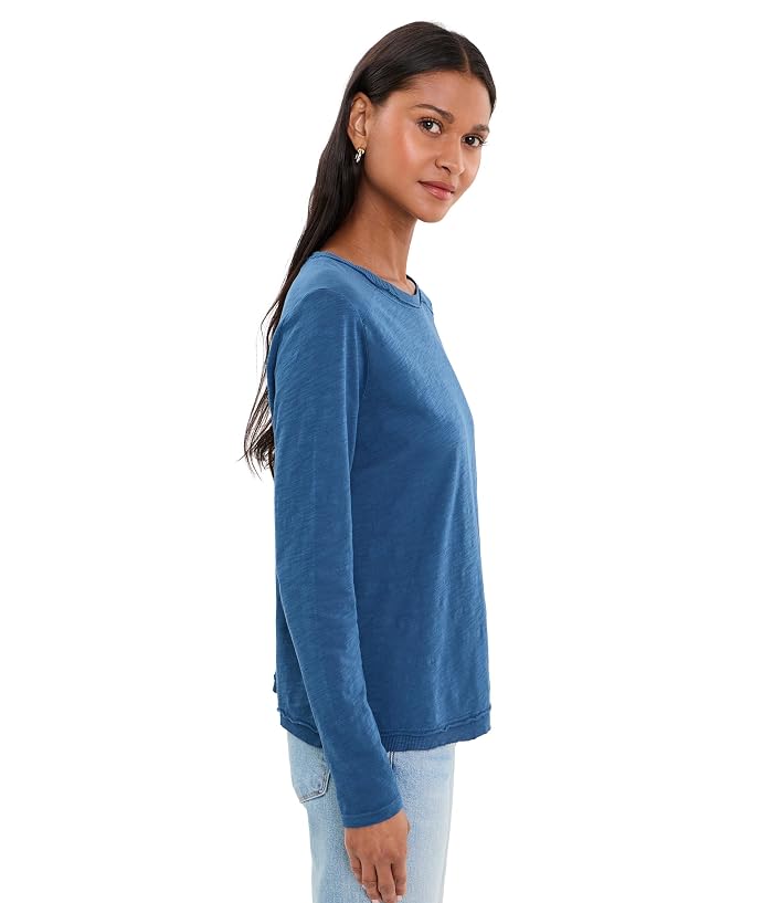 Elliott Lauren Garment Dye Tee, Long Sleeve Crew Neck with Rib Trim and Side Slit Detail - Image 3