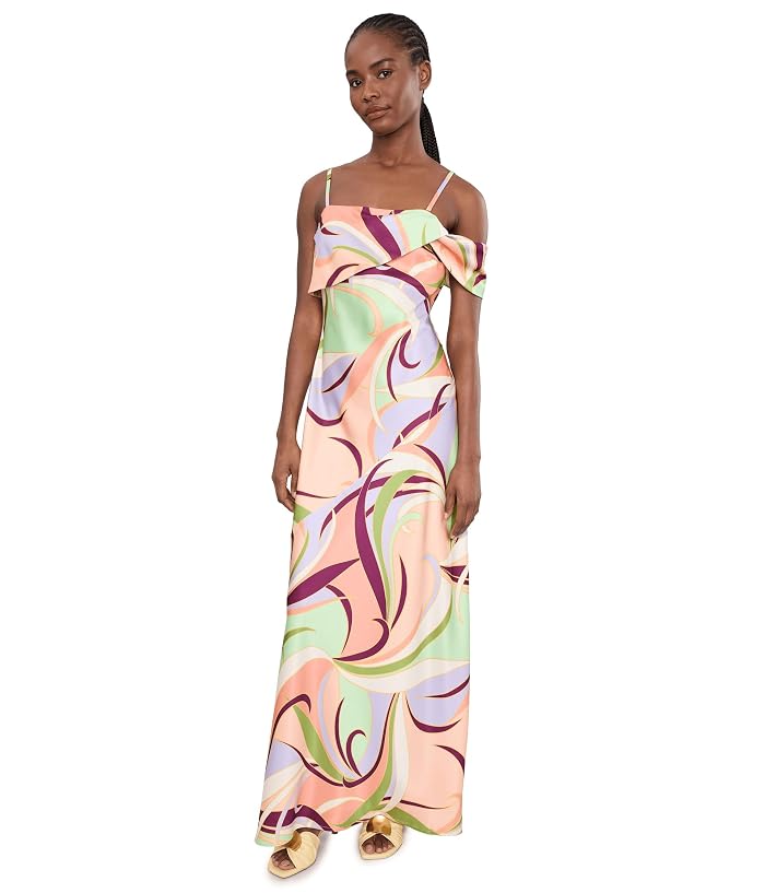 Avec Les Filles Printed Satin Bias Cut Maxi Dress