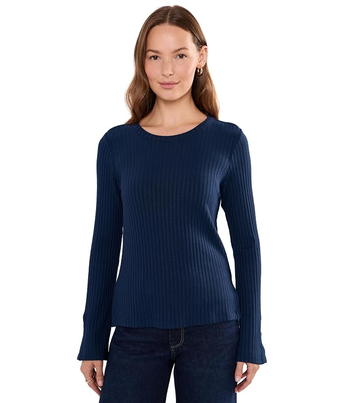 Liverpool Los Angeles Long Sleeve with Slit Scoop Neck Knit Top