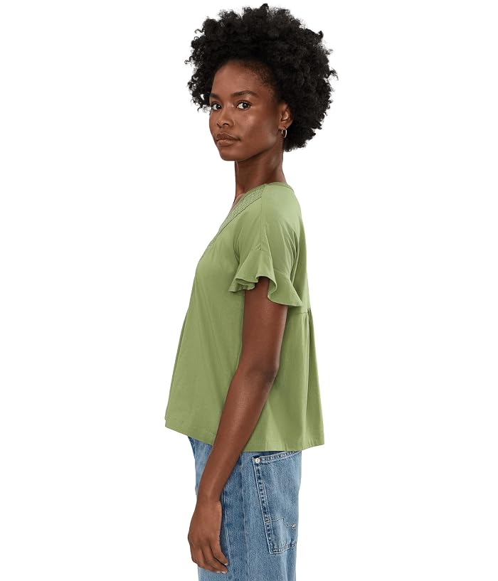 Liverpool Los Angeles Flutter Sleeve Woven To Knit Top with Embroidery - Image 3
