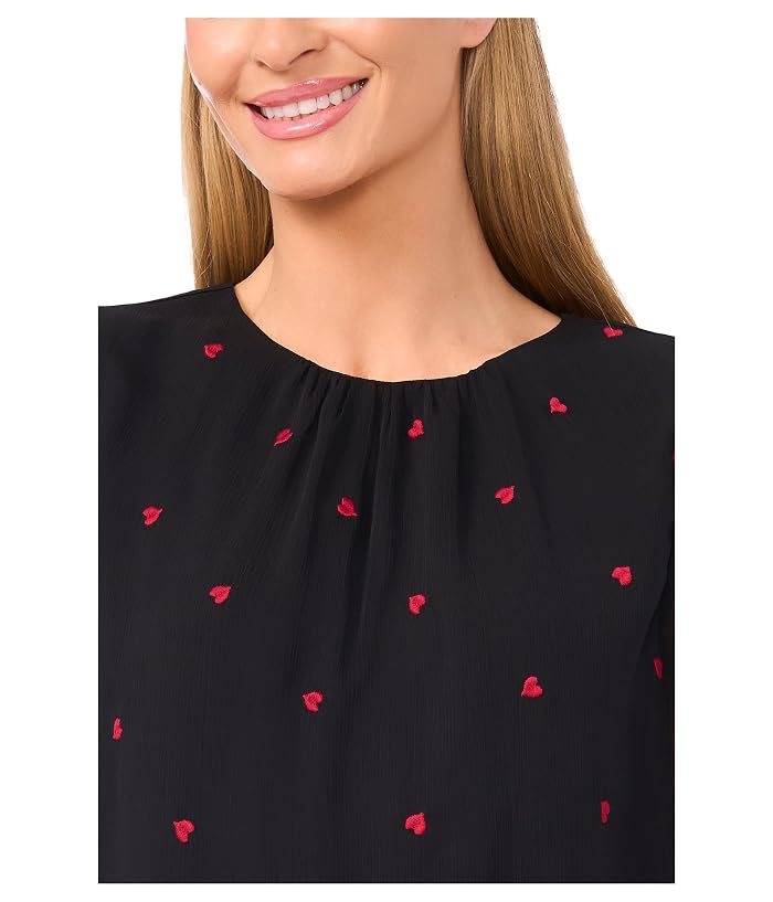 CeCe 3/4 Sleeve Shirred Neck Embroidery Hearts Top - Image 3