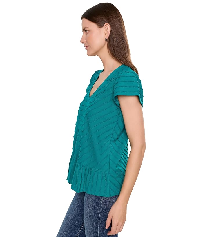 Liverpool Los Angeles Short Sleeve V-Neck Knit Top with Miter Detail - Image 3