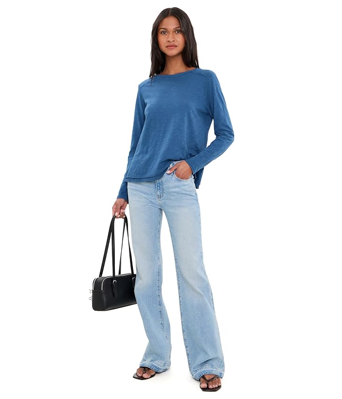 Elliott Lauren Garment Dye Tee, Long Sleeve Crew Neck with Rib Trim and Side Slit Detail - Image 2