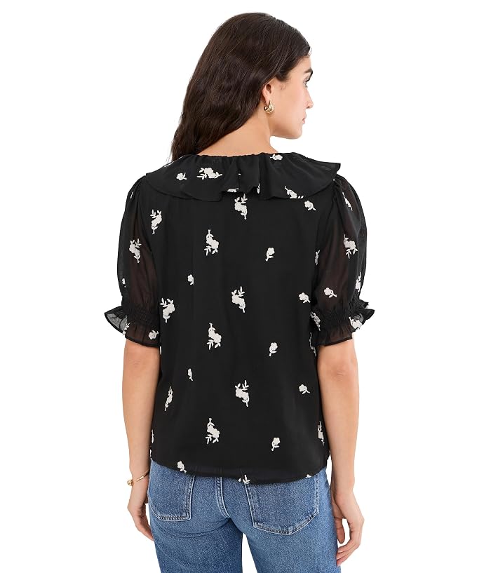CeCe Embrodiery Linen Ruffled Pintuck Elbow Sleeve Top - Image 4