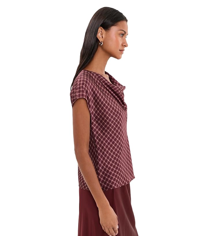 Vince Ombre Plaid On Cowl Neck Cap Sleeve Blouse - Image 4