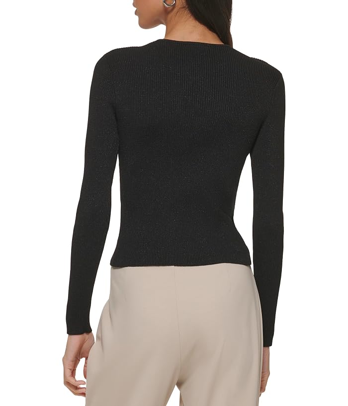 DKNY Long Sleeve Rib Lurex Cutout Sweater - Image 2