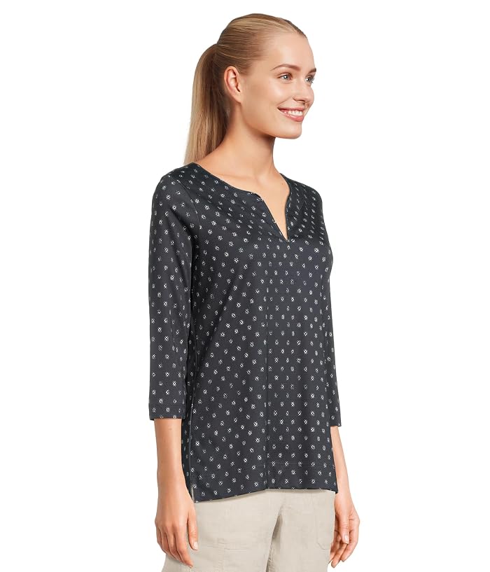 L.L.Bean Pima Tops Split-Neck Tunic 3/4 Sleeve Print - Image 2