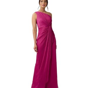 Adrianna Papell One Shoulder Pleated Draped Starburst Gown