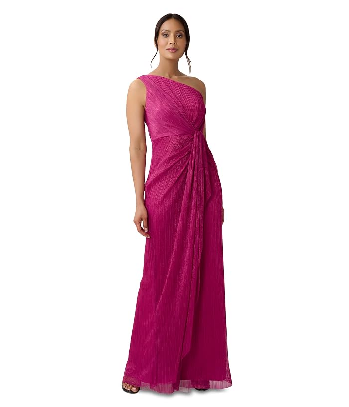 Adrianna Papell One Shoulder Pleated Draped Starburst Gown