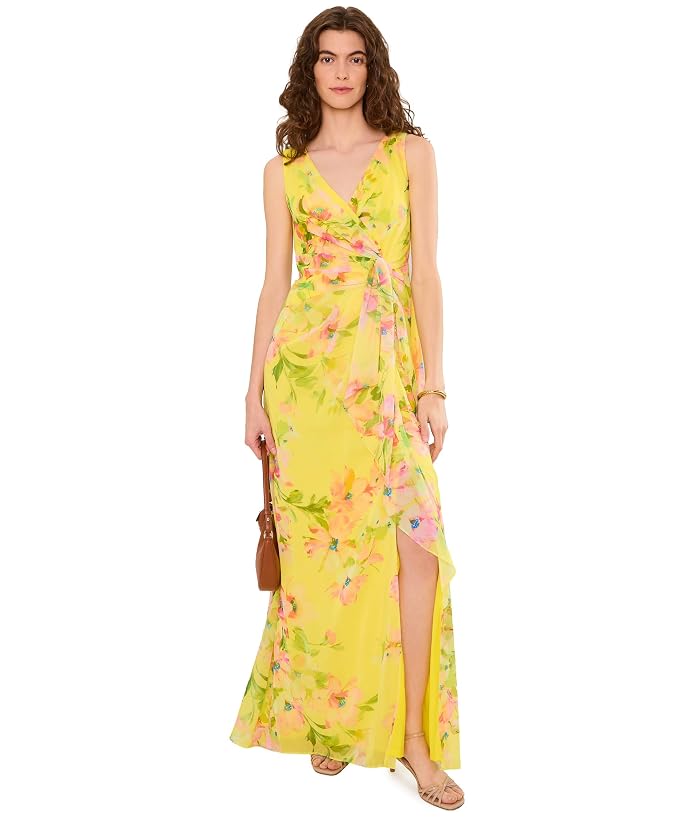 Adrianna Papell Draped Floral Chiffon Gown - Image 2
