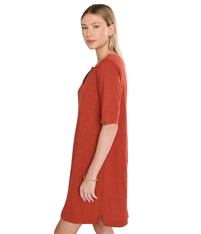 Mod-o-doc Elbow Sleeve Split Neck Knee Length Shift Dress - Image 3