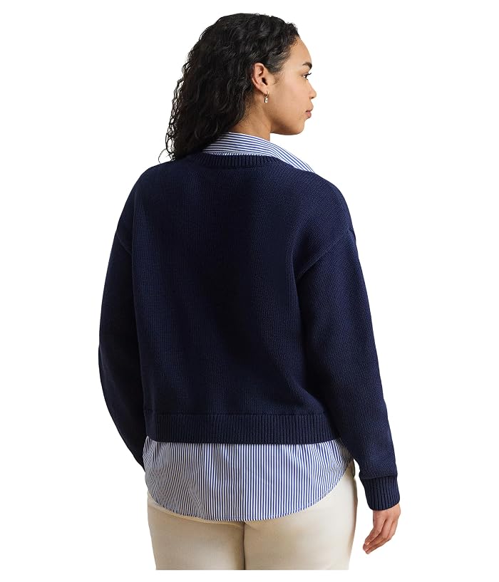 Lauren Ralph Lauren Plus Size Layered Button-Trim Cotton Sweater - Image 3