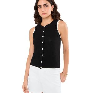 CeCe Pointelle Whipstitch Sleeveless Sweater