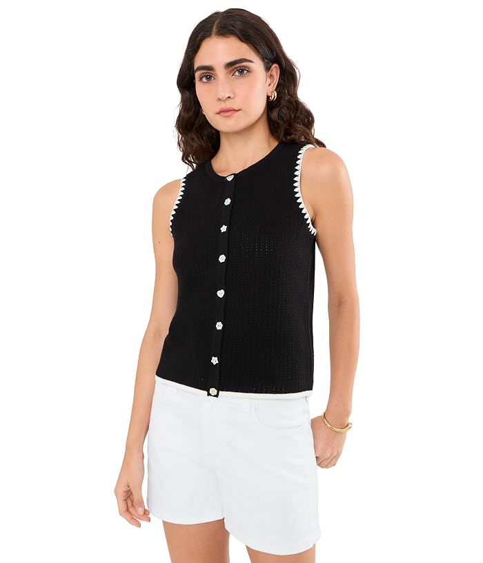 CeCe Pointelle Whipstitch Sleeveless Sweater