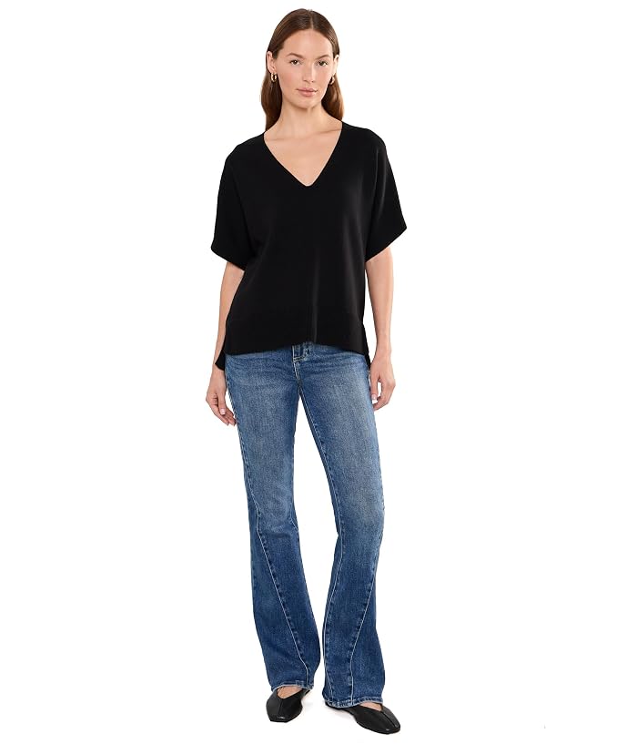 Liverpool Los Angeles Short Sleeve V-Neck Dolman Popover Sweater with Step Hem - Image 2