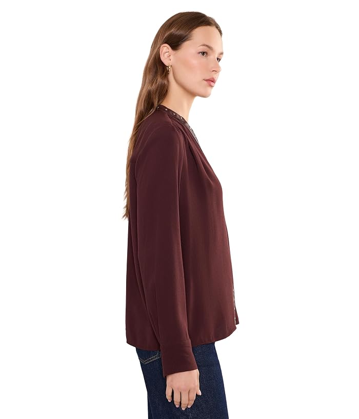 Vince Gathered Long Sleeve Top w/ Studded Trim - Image 3