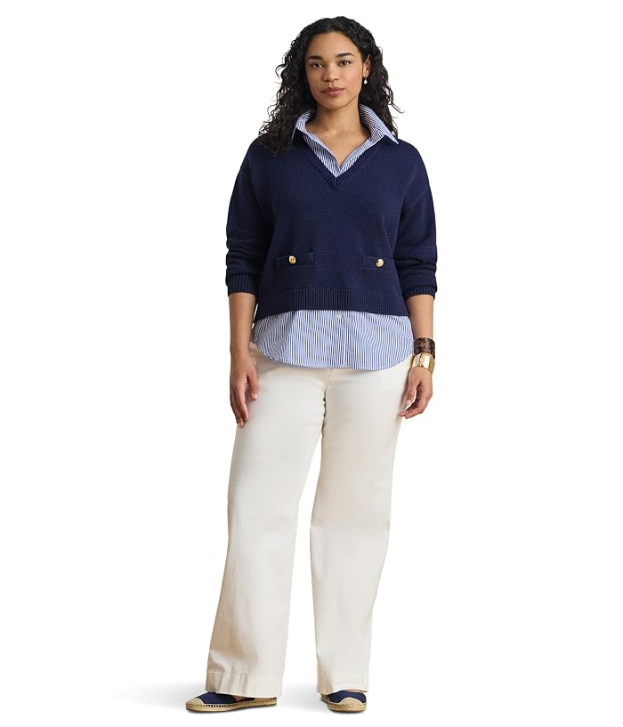 Lauren Ralph Lauren Plus Size Layered Button-Trim Cotton Sweater - Image 2