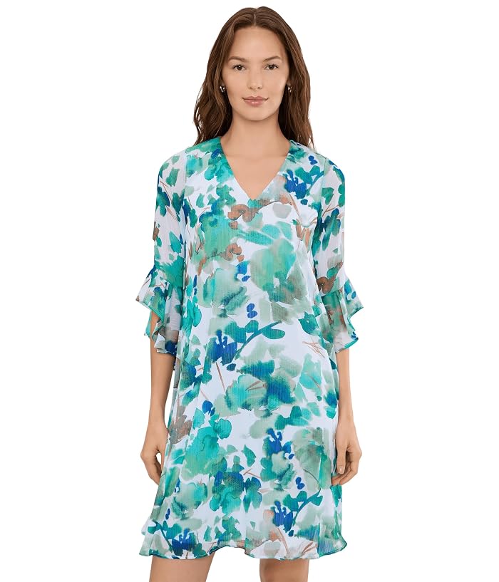 Calvin Klein 3/4 Sleeve Chiffon Floral Shift Dress