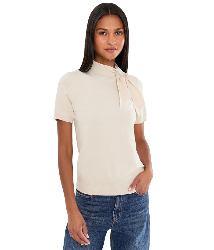 CeCe Short Sleeve Scarf Neck Tie Sweater