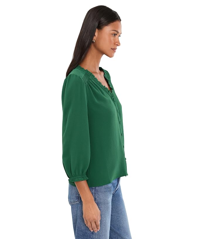 CeCe 3/4 Sleeve Ruffled V-Neck Blouse - Image 3