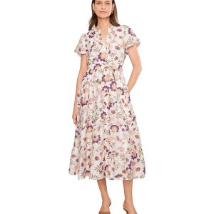 Vince Camuto Notch Neck Midi With Puff Sleeves