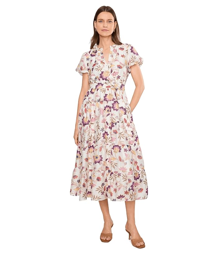 Vince Camuto Notch Neck Midi With Puff Sleeves