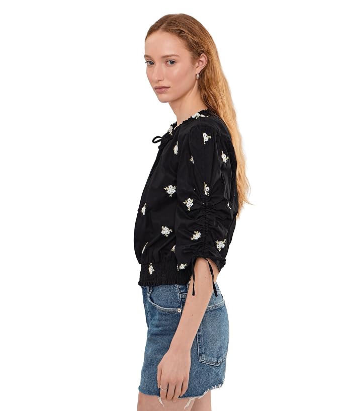 CeCe Embroidered Ruched Sleeve Smocked Top - Image 3