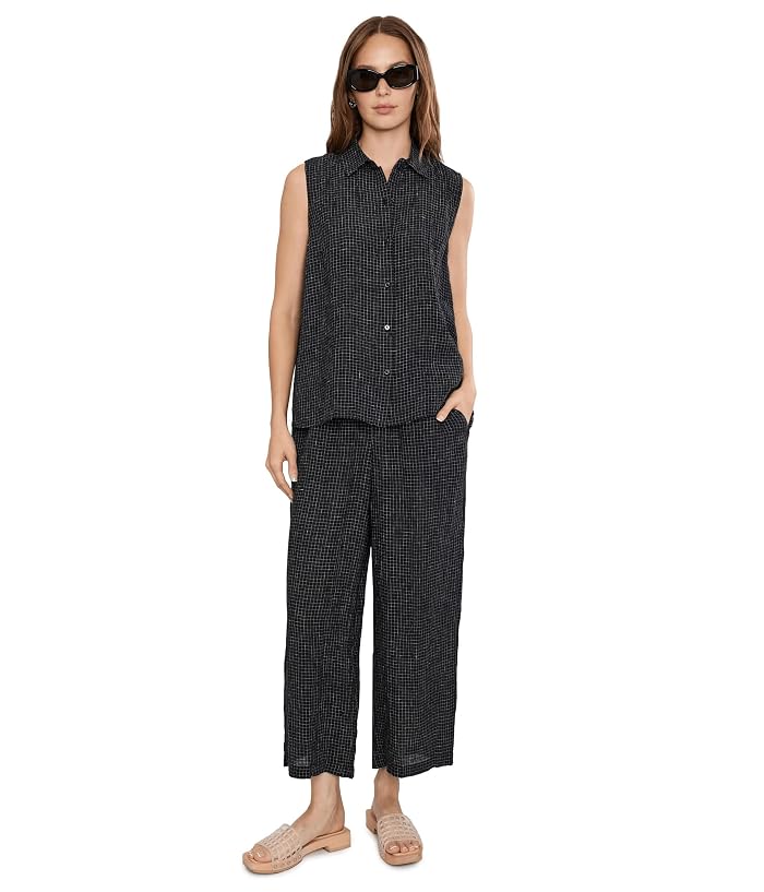 Eileen Fisher Puckered Organic Linen Grid Classic Collar Shirt - Image 2