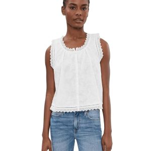 Vince Camuto Cropped Buttondown Peasant Tank Blouse W/Ruffle