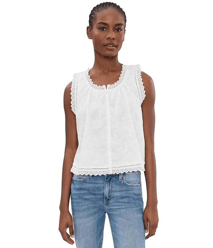 Vince Camuto Cropped Buttondown Peasant Tank Blouse W/Ruffle