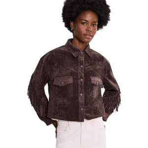 Blank NYC Bonfire Fringe Faux Suede Shirt Jacket