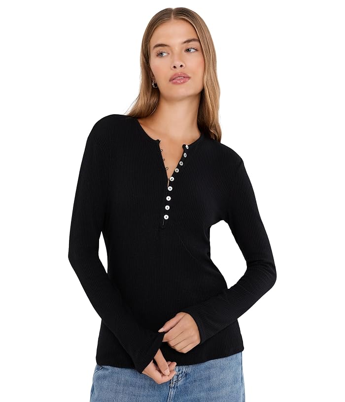 Michael Stars Mabel Long Sleeve Ribbed Henley