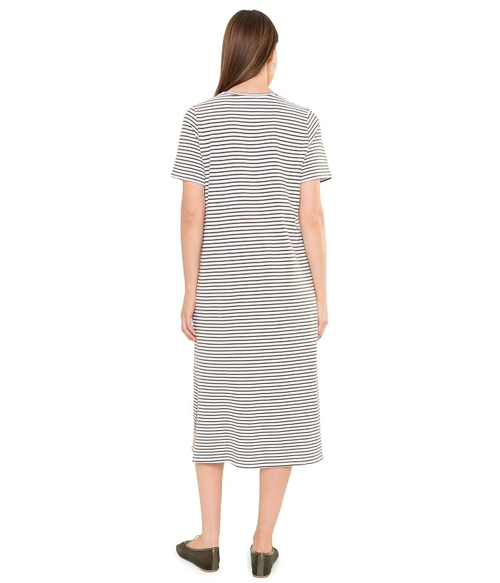 Eileen Fisher Striped Organic Cotton Slub Round Neck Short Sleeve Calf Length Dress - Image 4