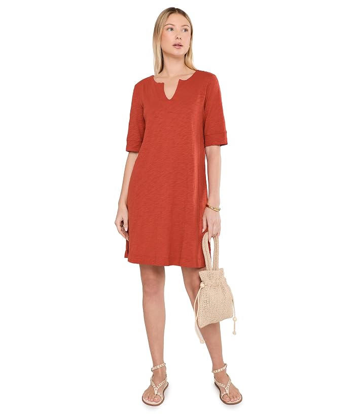 Mod-o-doc Elbow Sleeve Split Neck Knee Length Shift Dress - Image 2