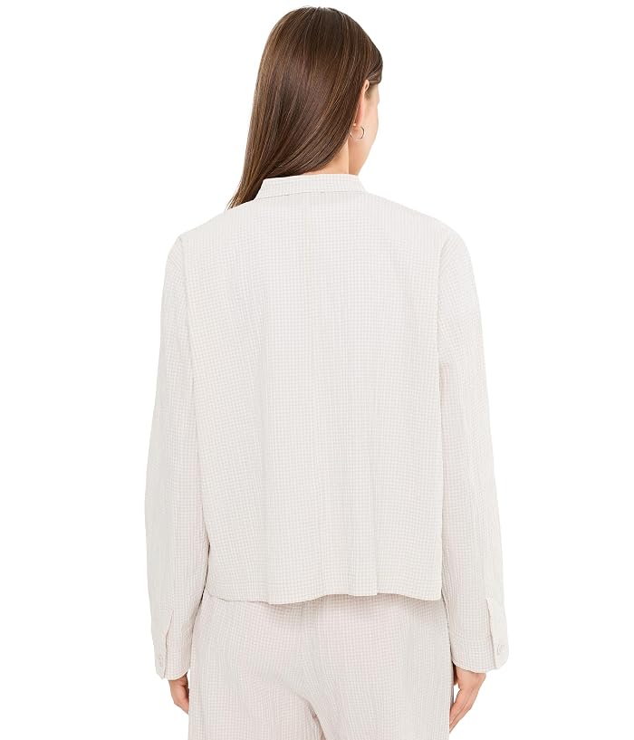 Eileen Fisher Organic Cotton Pucker Check Mandarin Collar Jacket - Image 4