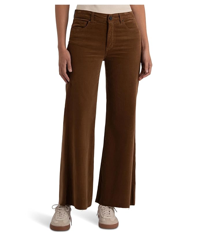 KUT from the Kloth Meg High-Rise Fab Ab Wide Leg Raw Hem-Long Inseam in Cognac