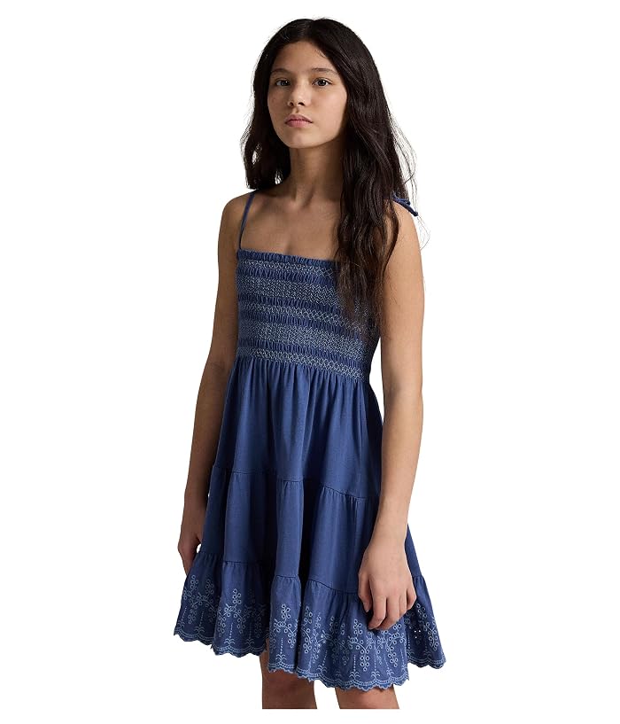Polo Ralph Lauren Kids Smocked Eyelet Cotton Jersey Dress (Big Kid) - Image 4