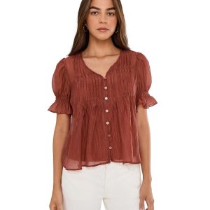 Vince Camuto Pintuck Puff Sleeve V-Neck