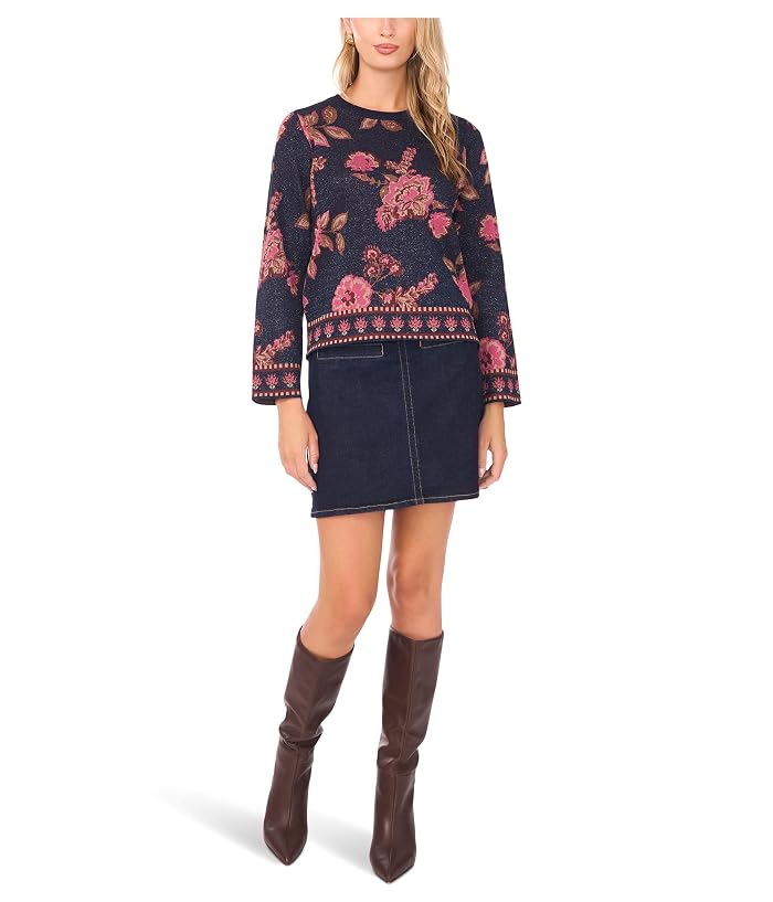 Vince Camuto Floral Jacquard Long Sleeve Crew - Image 3