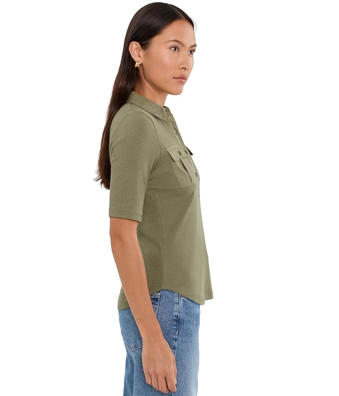 Lauren Ralph Lauren Petite Rib-Knit Elbow-Sleeve Collared Top - Image 3