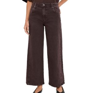 KUT from the Kloth Petite Meg High-Rise Wide Leg Side Panel in Chocolate
