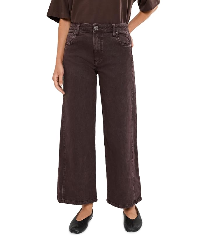 KUT from the Kloth Petite Meg High-Rise Wide Leg Side Panel in Chocolate