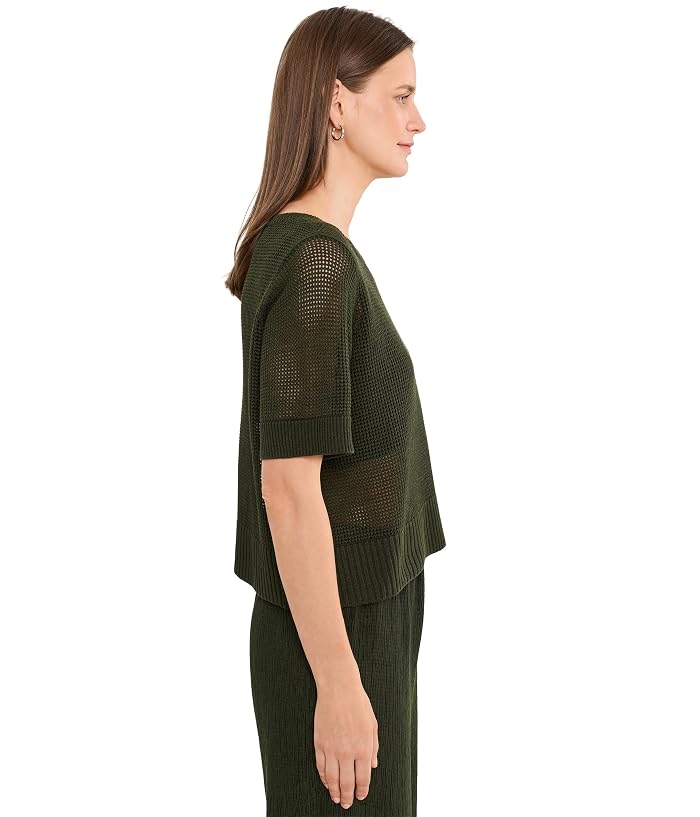 Eileen Fisher Organic Linen Cotton Round Neck Short Sleeve Sweater - Image 3