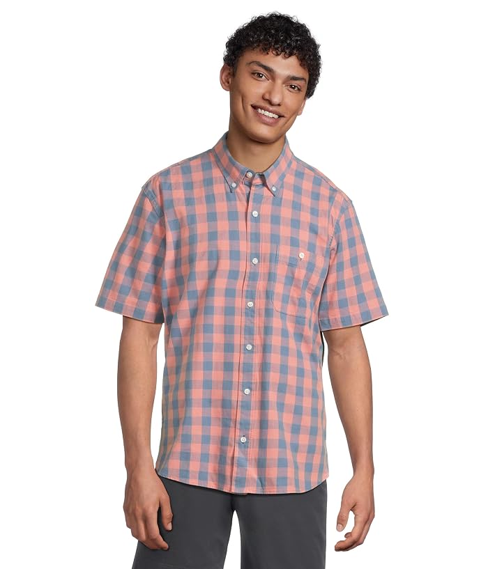 L.L.Bean Comfort Stretch Chambray Shirt Short Sleeve Traditional Fit Plaid