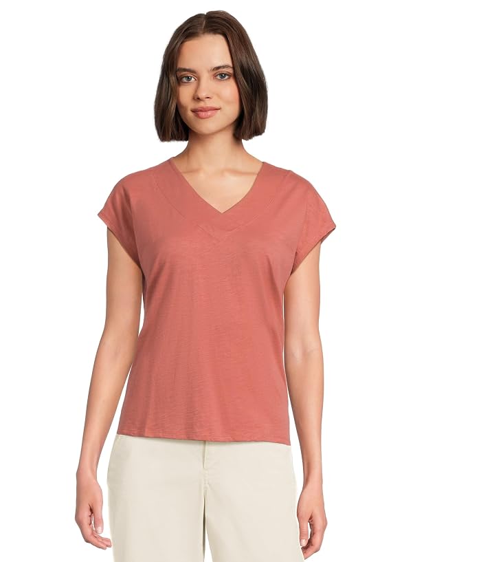 L.L.Bean Organic Cotton V-Neck Cap Sleeve Tee