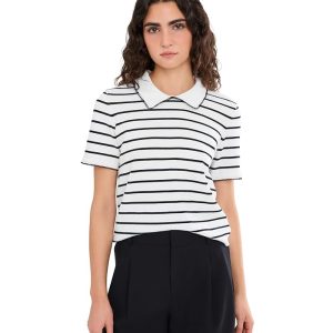 CeCe Short Sleeve Stripe Collared Sweater