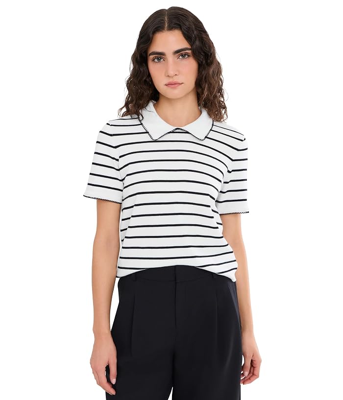 CeCe Short Sleeve Stripe Collared Sweater