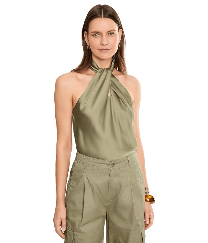 Lauren Ralph Lauren Twist-Front Charmeuse Halter Blouse