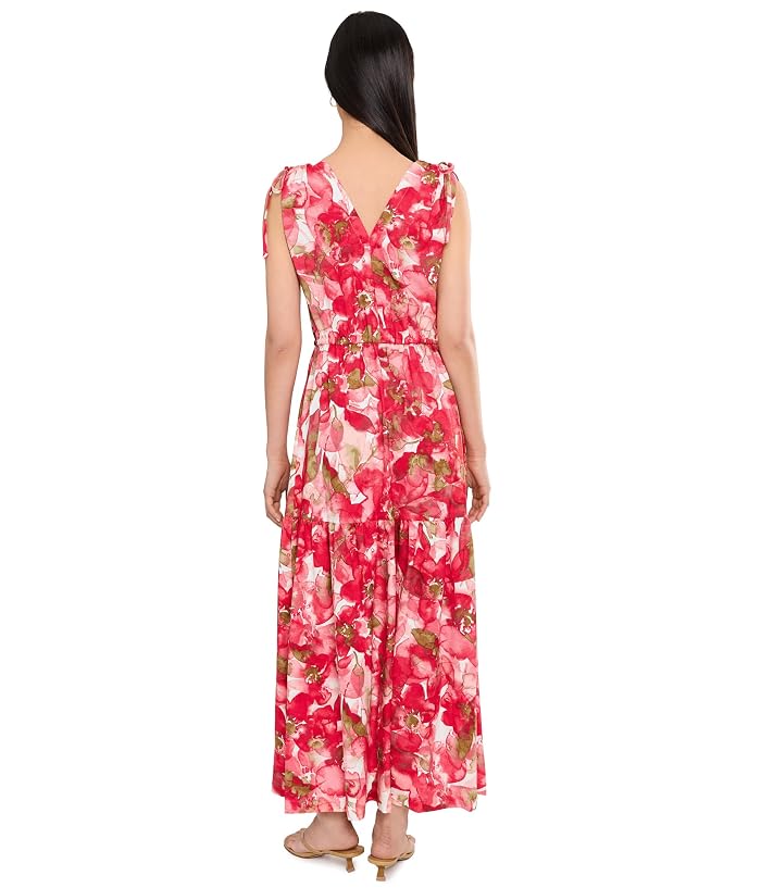 Calvin Klein Sleeveless Dot Crepe Floral Drawstring Midi Dress - Image 4